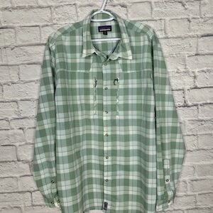 Patagonia Green Plaid Utility Button Down Shirt Outdoor Gorpcore Size XL